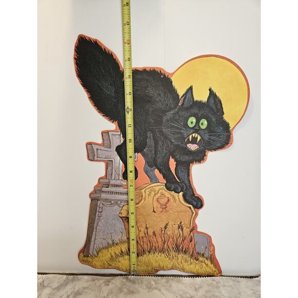 4 VTG KIRK Halloween Paper Die Cut Black Cat Tombstone Witch Werewolf Scarecrow - Picture 13 of 16